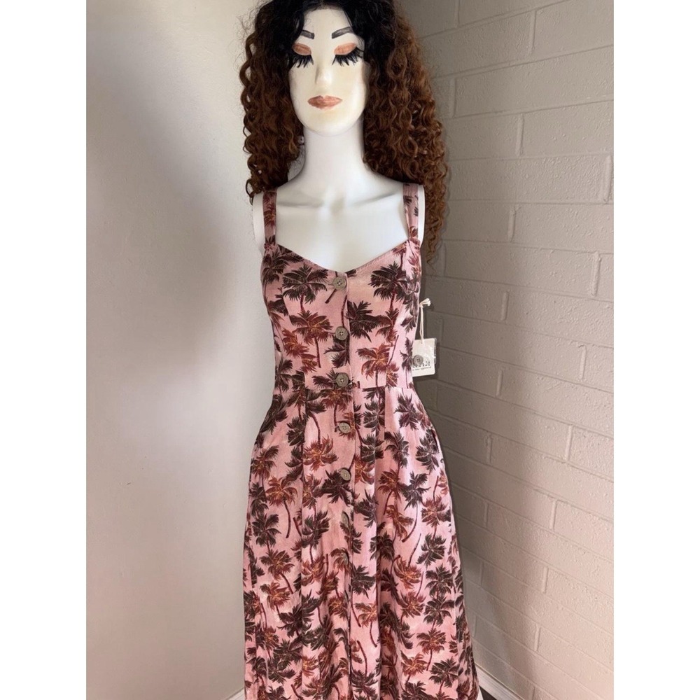 a.n.a A New Approach Tropical Palm Tree Midi Dress Pink XS NWT